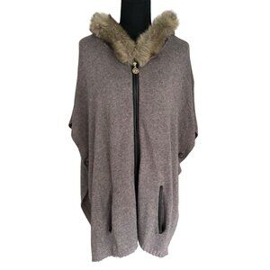 Anne Klein Women's Hooded Poncho Faux Fur - Size Large